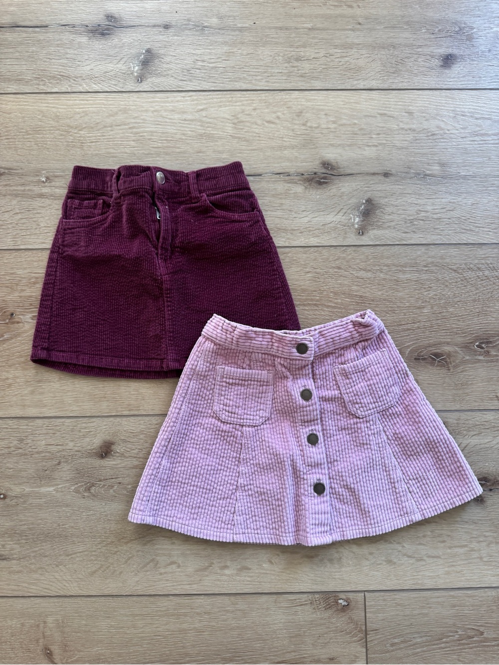H&M Corduroy Button-Front Skirts - Light Pink & Burgundy